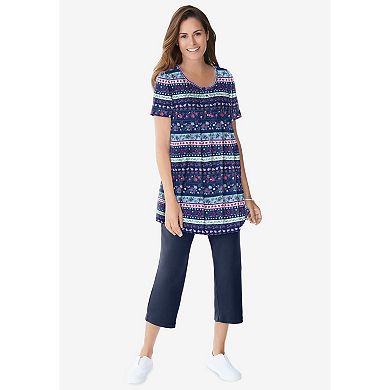 Woman Within Plus Size Short-Sleeve Pintucked Henley Tunic