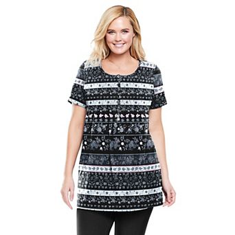 Woman Within Plus Size Short-Sleeve Pintucked Henley Tunic