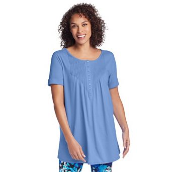 Woman Within Plus Size Short-Sleeve Pintucked Henley Tunic