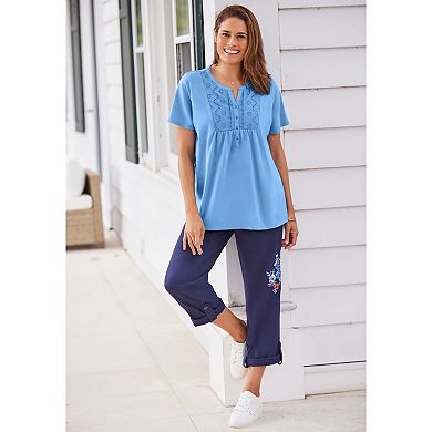 Woman Within Plus Size Eyelet Henley Tee