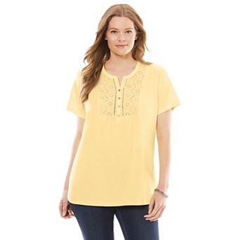Woman Within Plus Size Eyelet Henley Tee