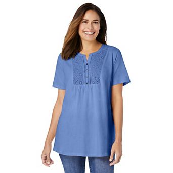 Woman Within Plus Size Eyelet Henley Tee