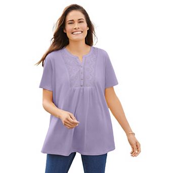 Woman Within Plus Size Eyelet Henley Tee