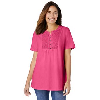 Woman Within Plus Size Eyelet Henley Tee