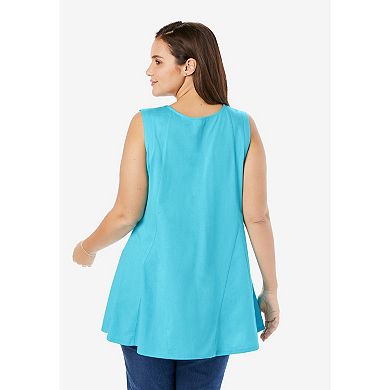 Woman Within Women's Plus Size Sleeveless Fit-And-Flare Tunic Top