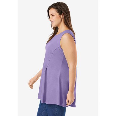 Woman Within Plus Size Sleeveless Fit-And-Flare Tunic Top