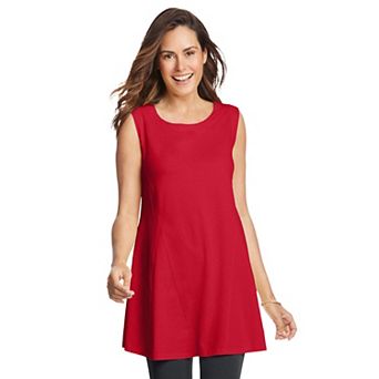 Woman Within Plus Size Sleeveless Fit-And-Flare Tunic Top
