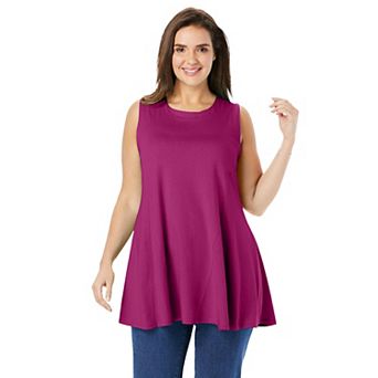 Woman Within Plus Size Sleeveless Fit-And-Flare Tunic Top