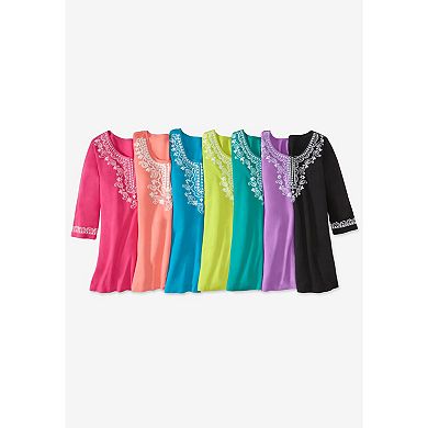 Woman Within Women's Plus Size Embroidered Knit Tunic