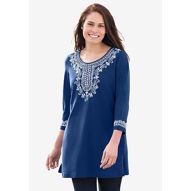 Woman Within Plus Size Embroidered Knit Tunic