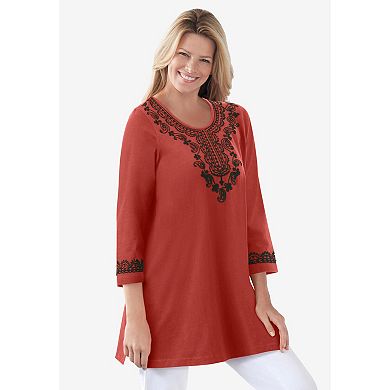 Woman Within Plus Size Embroidered Knit Tunic