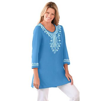 Woman Within Plus Size Embroidered Knit Tunic