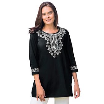Woman Within Plus Size Embroidered Knit Tunic