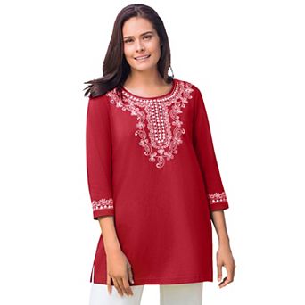 Woman Within Plus Size Embroidered Knit Tunic