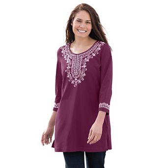Woman Within Plus Size Embroidered Knit Tunic