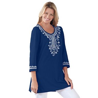 Woman Within Plus Size Embroidered Knit Tunic