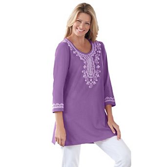 Woman Within Plus Size Embroidered Knit Tunic