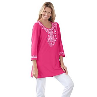 Woman Within Plus Size Embroidered Knit Tunic