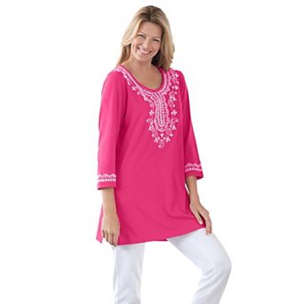 Woman Within Plus Size Embroidered Knit Tunic
