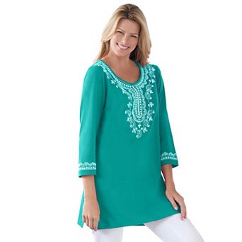 Woman Within Plus Size Embroidered Knit Tunic