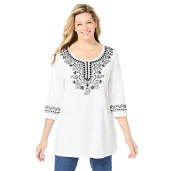 Woman Within Plus Size Embroidered Knit Tunic