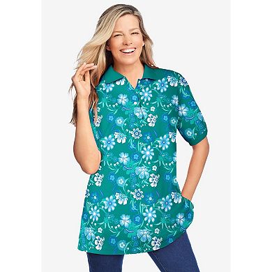 Woman Within Plus Size Elbow-Sleeve Polo Tunic