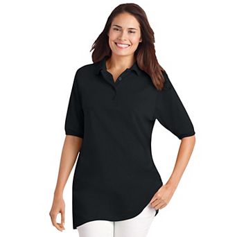 Woman Within Plus Size Elbow-Sleeve Polo Tunic