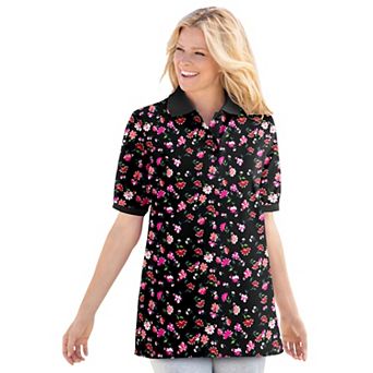 Woman Within Plus Size Elbow-Sleeve Polo Tunic
