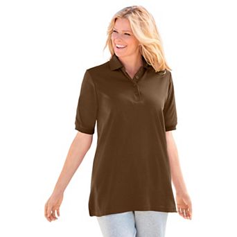 Woman Within Plus Size Elbow-Sleeve Polo Tunic