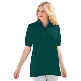 Woman Within Plus Size Elbow-Sleeve Polo Tunic