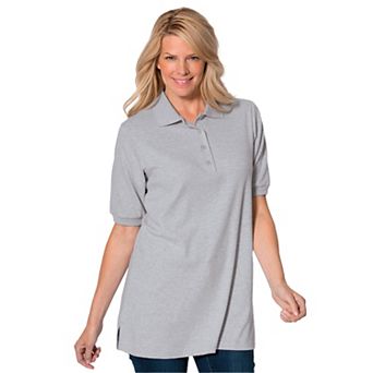 Woman Within Plus Size Elbow-Sleeve Polo Tunic