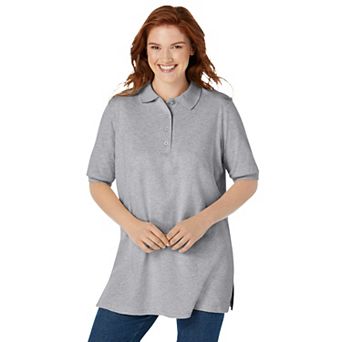 Woman Within Plus Size Elbow-Sleeve Polo Tunic