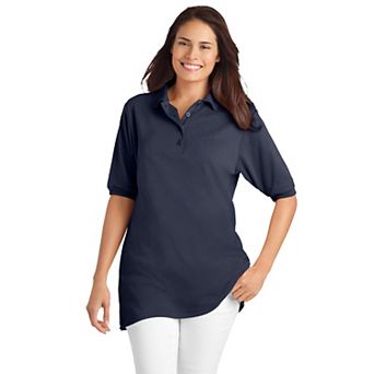 Woman Within Plus Size Elbow-Sleeve Polo Tunic