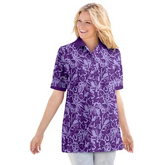 Woman Within Plus Size Elbow-Sleeve Polo Tunic