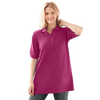 Woman Within Plus Size Elbow-Sleeve Polo Tunic