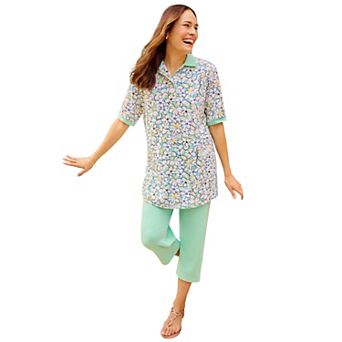 Woman Within Plus Size Elbow-Sleeve Polo Tunic