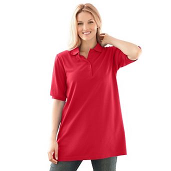 Woman Within Plus Size Elbow-Sleeve Polo Tunic