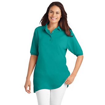 Woman Within Plus Size Elbow-Sleeve Polo Tunic