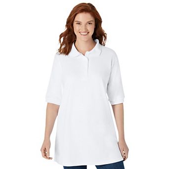 Woman Within Plus Size Elbow-Sleeve Polo Tunic