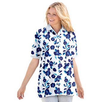 Woman Within Plus Size Elbow-Sleeve Polo Tunic