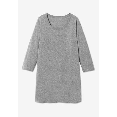 Woman Within Plus Size Perfect Three-Quarter-Sleeve Scoopneck Tunic