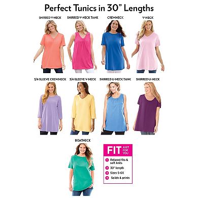 Woman Within Plus Size Perfect Three-Quarter-Sleeve Scoopneck Tunic