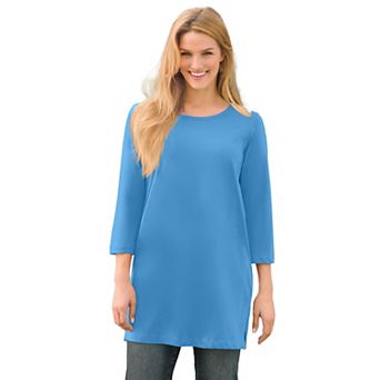 Woman Within Plus Size Perfect Three-Quarter-Sleeve Scoopneck Tunic