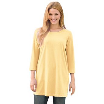 Woman Within Plus Size Perfect Three-Quarter-Sleeve Scoopneck Tunic
