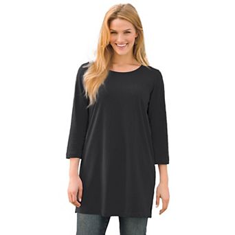 Woman Within Plus Size Perfect Three-Quarter-Sleeve Scoopneck Tunic