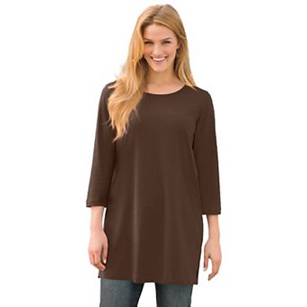 Woman Within Plus Size Perfect Three-Quarter-Sleeve Scoopneck Tunic