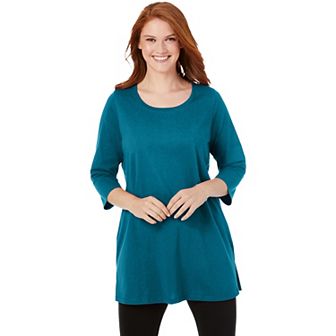 Woman Within Plus Size Perfect Three-Quarter-Sleeve Scoopneck Tunic