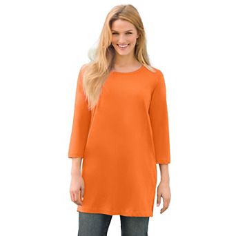 Woman Within Plus Size Perfect Three-Quarter-Sleeve Scoopneck Tunic