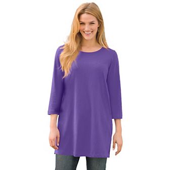 Woman Within Plus Size Perfect Three-Quarter-Sleeve Scoopneck Tunic