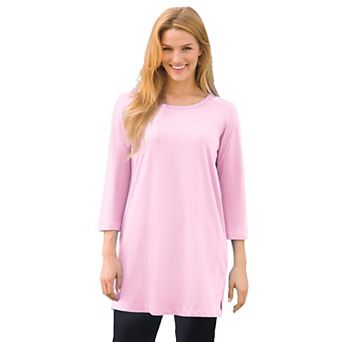 Woman Within Plus Size Perfect Three-Quarter-Sleeve Scoopneck Tunic
